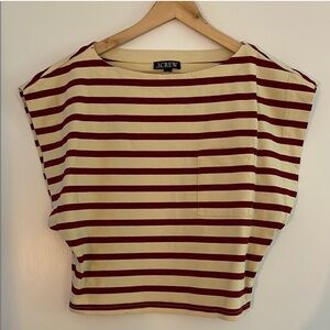 J. Crew Short Sleeve Top - Burgundy and Cream Stripes